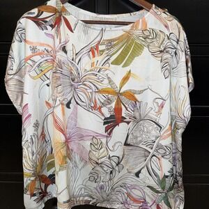 Bryn Walker Bess Shirt Womens Colorful Tropical Floral Boxy Fit Blouse Medium
